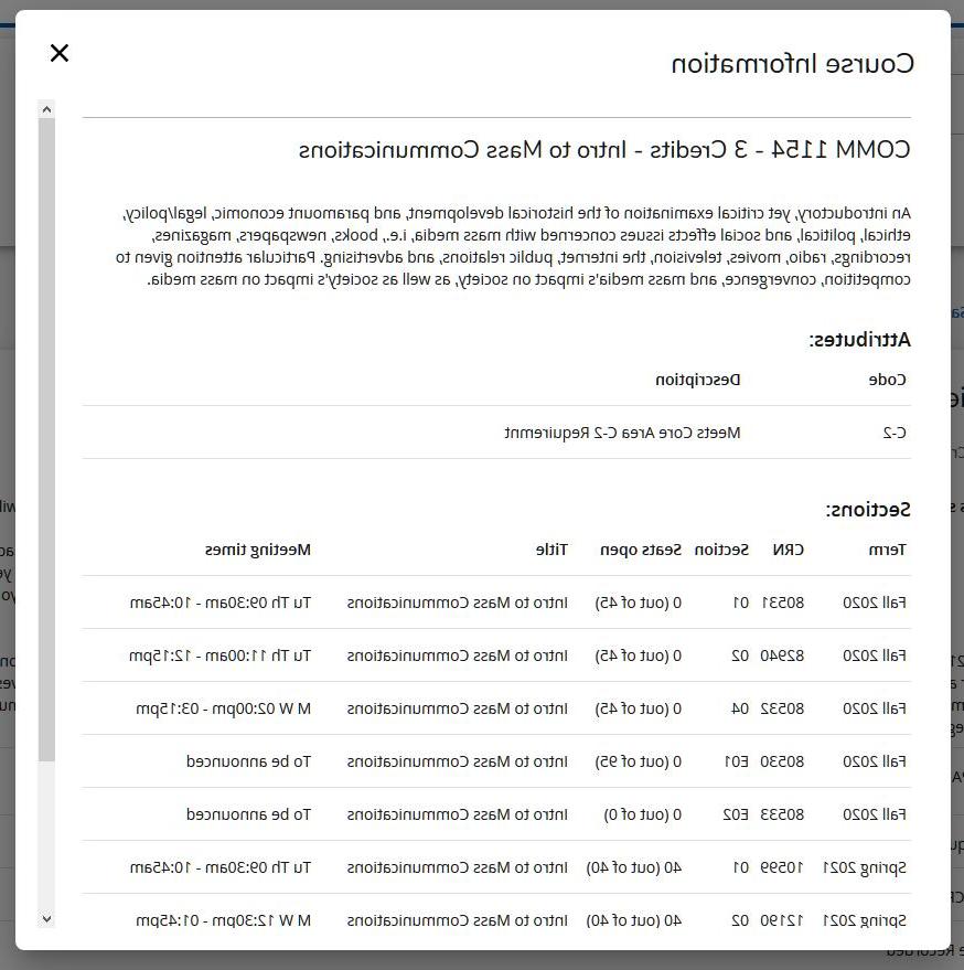 COMM 1154 - detailed course view